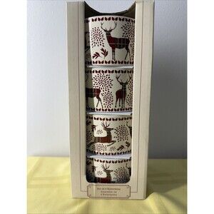 New Bakeshop Ramekins Set Of 4 4”x2” Bowls Holiday Deer Leaves